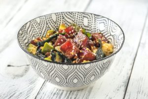 Bowl of poke - traditional Hawaiian dish