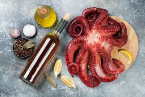 Raw octopus cooking