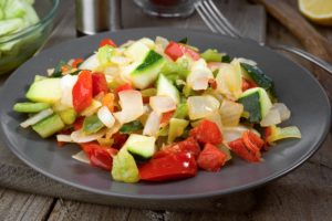 sautéed grilled vegetables on old wooden classic